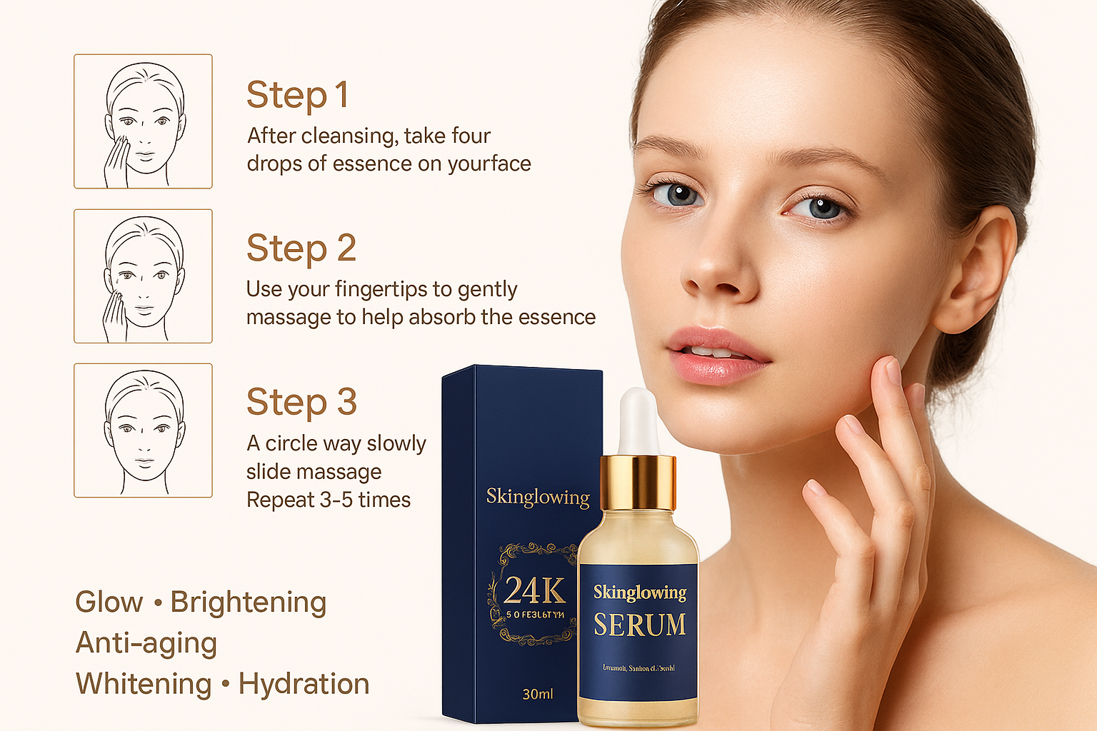 Skinglowing 24K  Gold & Whitening Serum – 30ml