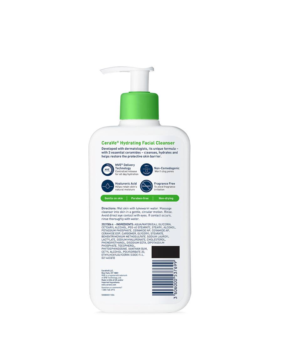 Facial cleanser bottle with label on a white background